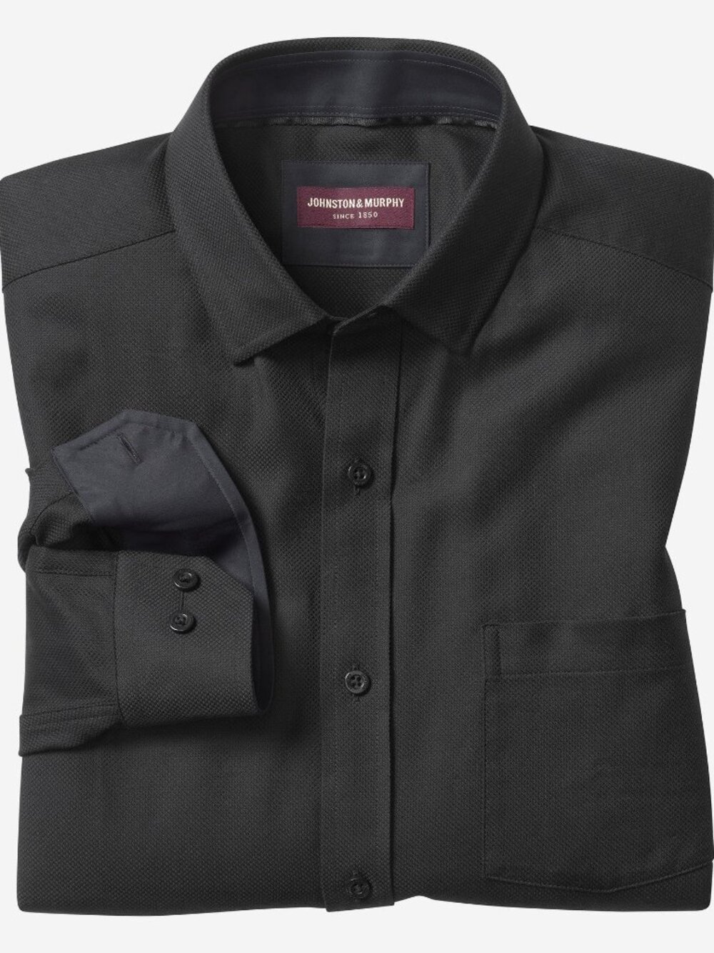 Johnston & Murphy Black Birdseye Long Sleeve Shirt